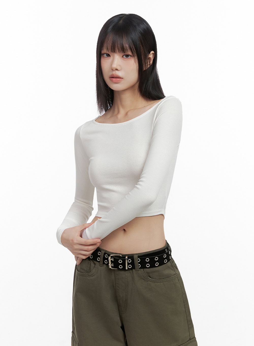 Long-Sleeve Slim Crop Top IO430