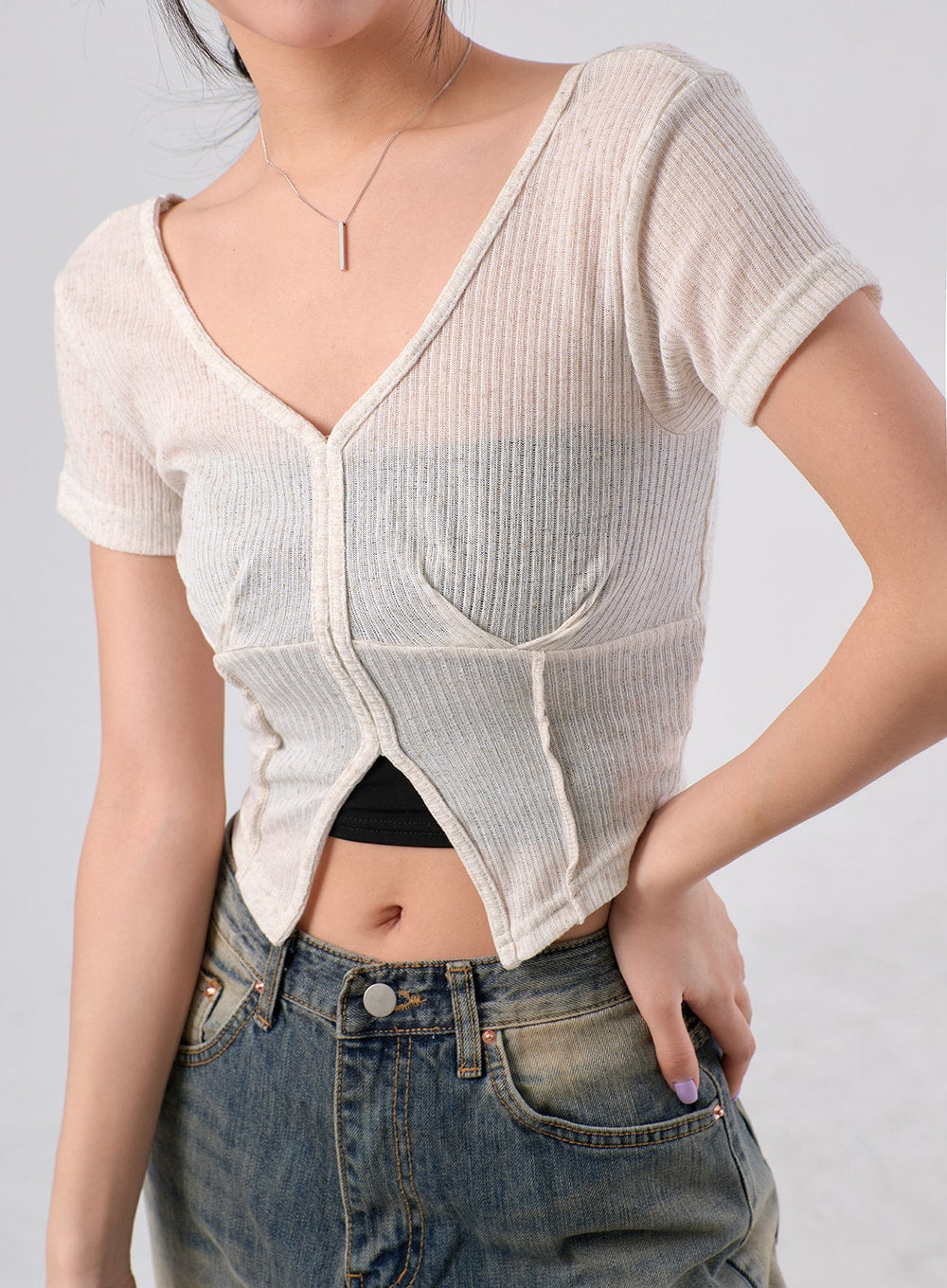 Mesh V-Neck Top IM329
