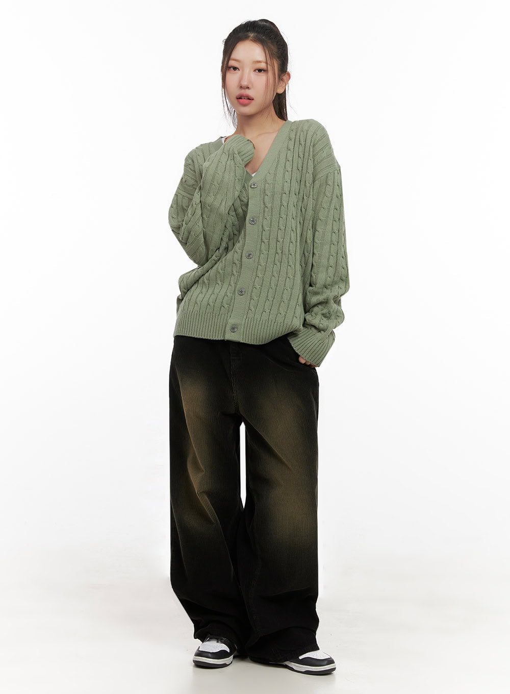 Cable Knit Relaxed Fit Cardigan C7102