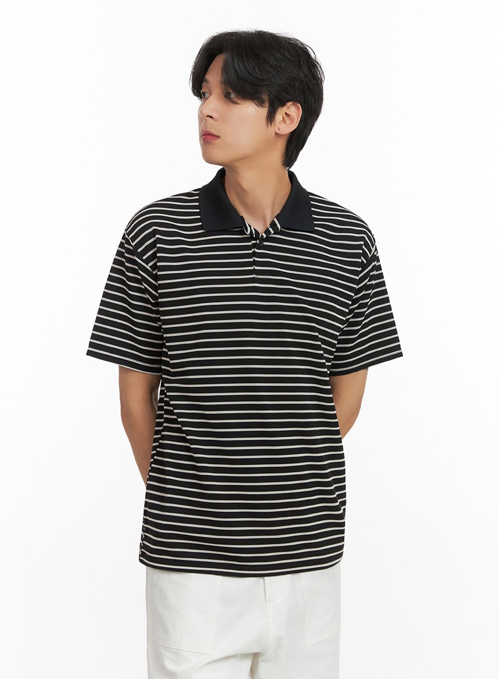 Men's Striped Collar T-Shirt (Black) IY431