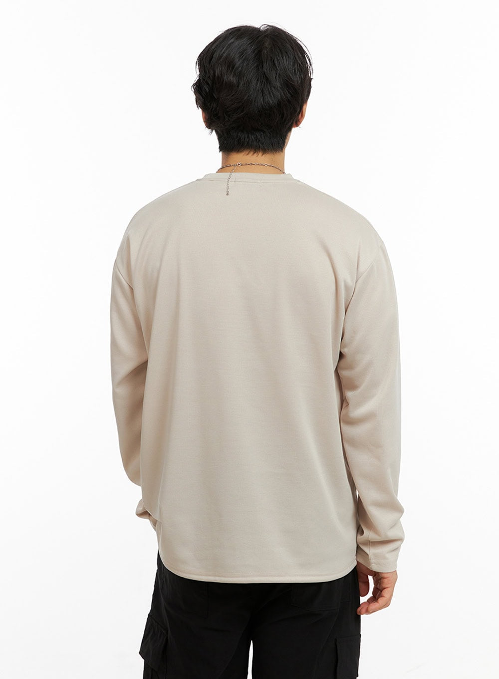 Men's Loose Round Neck Long Sleeve (Beige) IG409