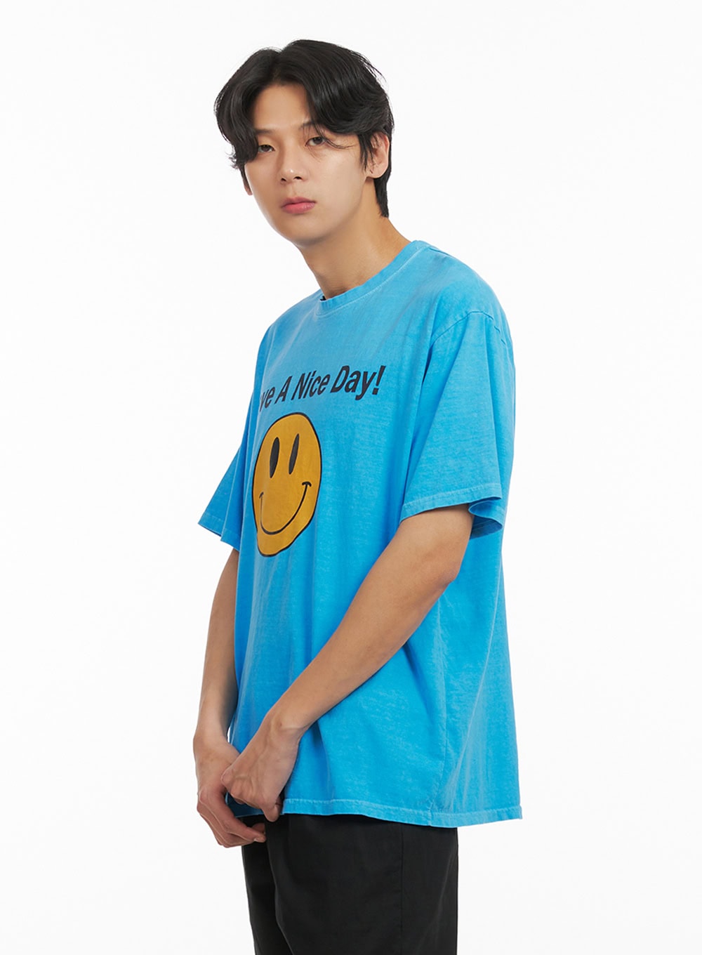 Men's Smile Graphic Lettering T-Shirt IY416