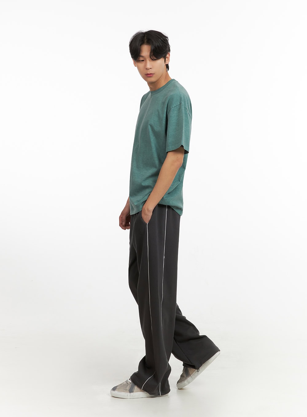 Men's Cotton Washed Round Neck T-Shirt (Green) IU405