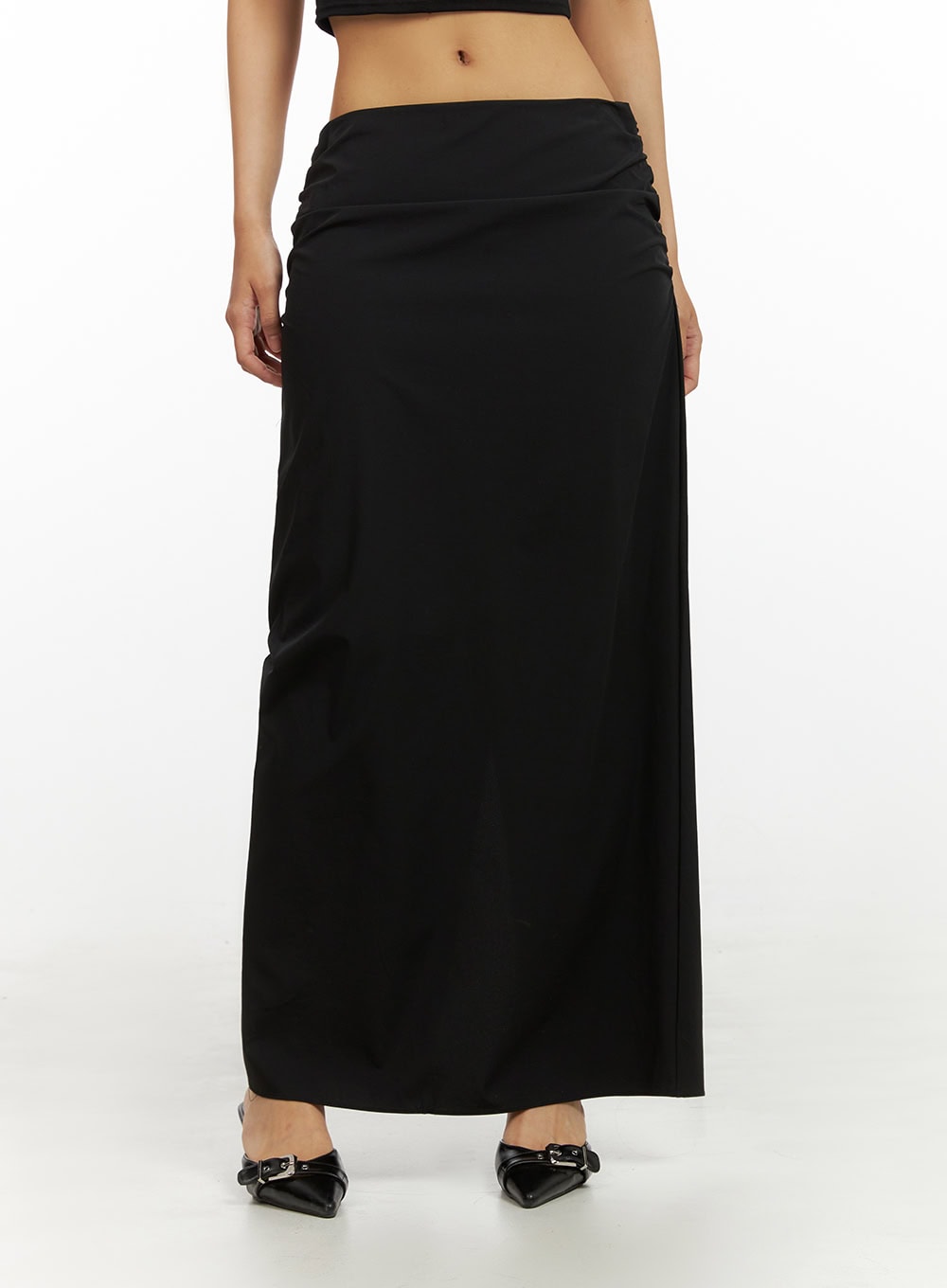 Shirred Solid Maxi Skirt IU412