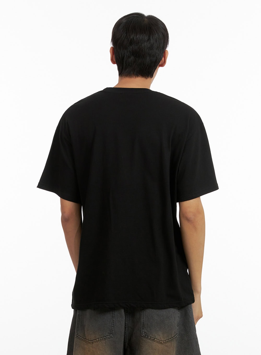 Men's Lettering Round Neck T-Shirt (Black) IU419