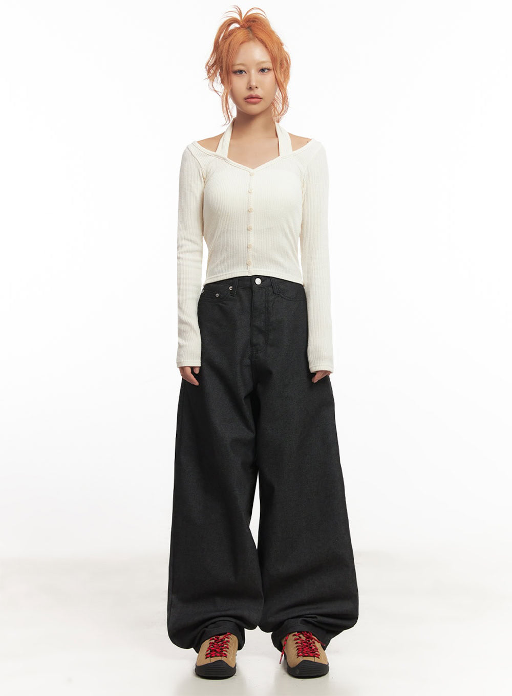 Halter Buttoned Long Sleeve Top IA515