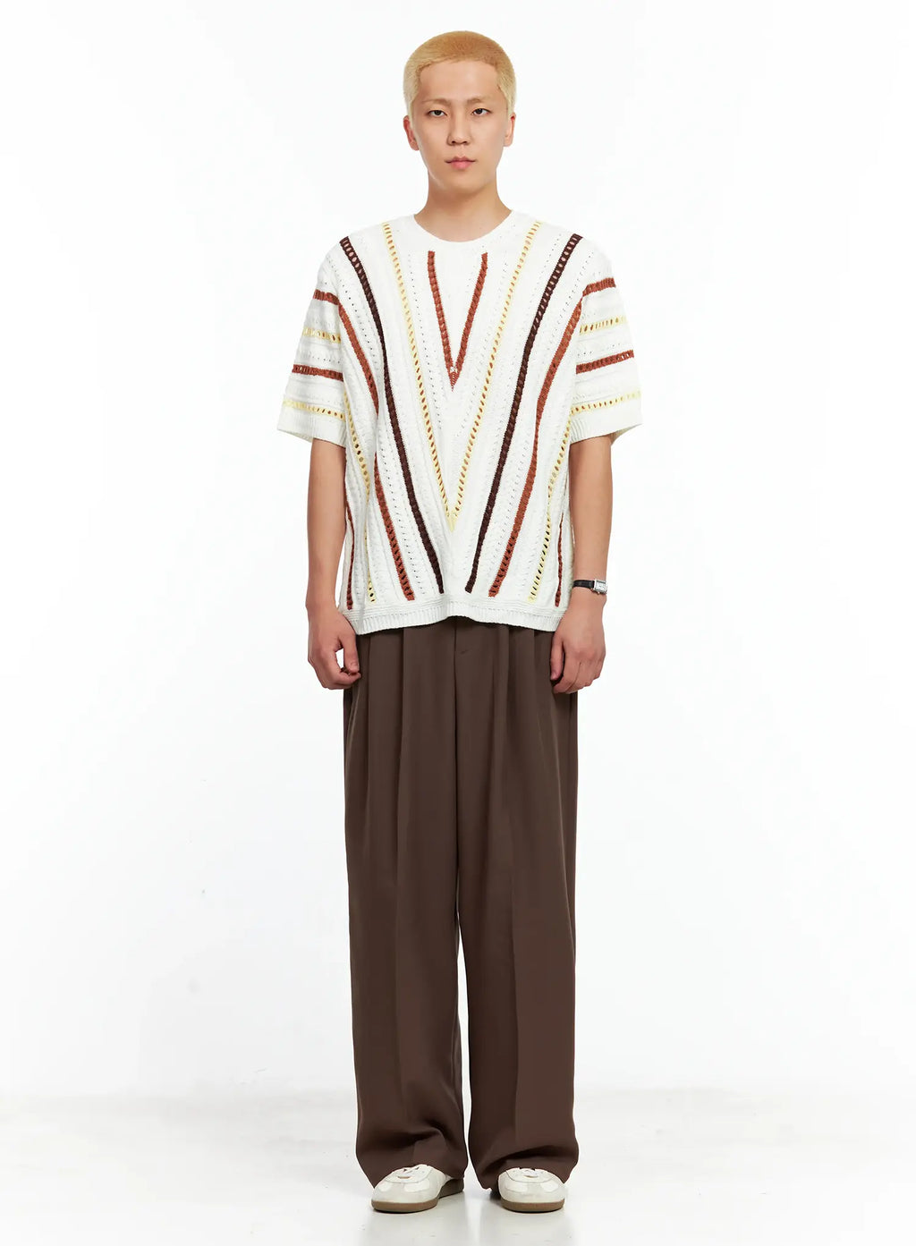 Men's Textured Contrast Knitted Tee IL511