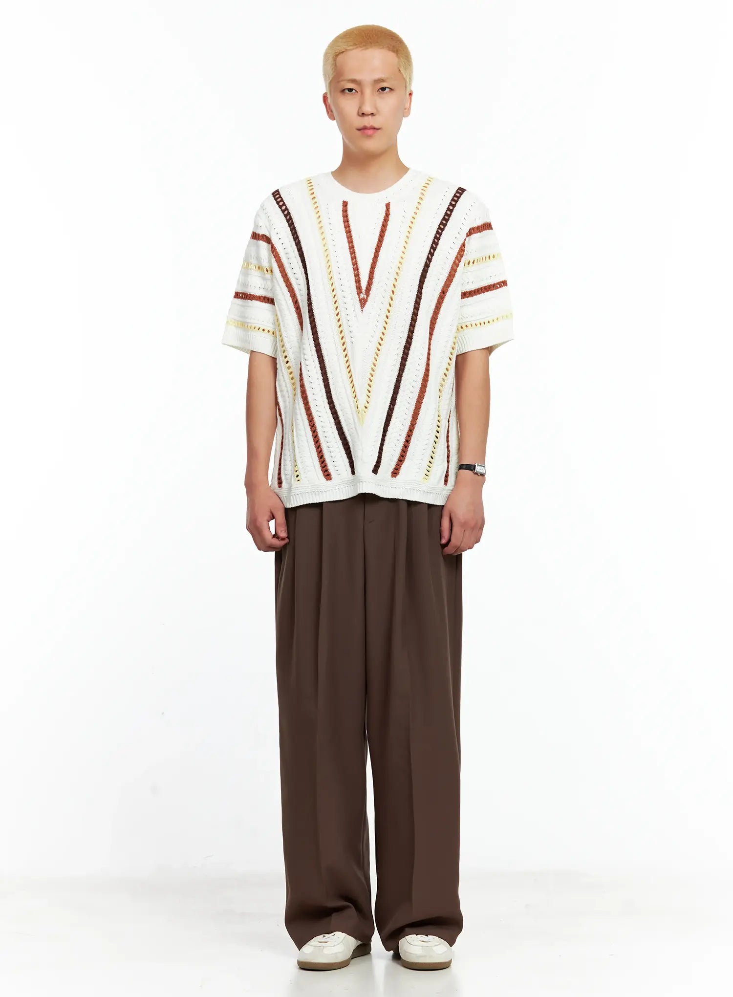 Men's Textured Contrast Knitted Tee IL511