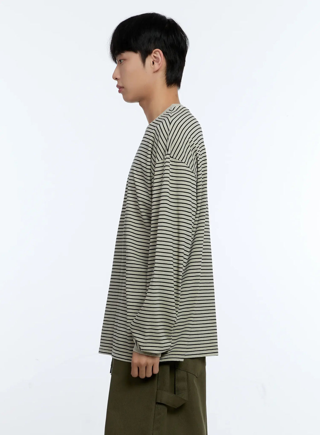 Men's Striped Crewneck Long Sleeve T-Shirt IG519