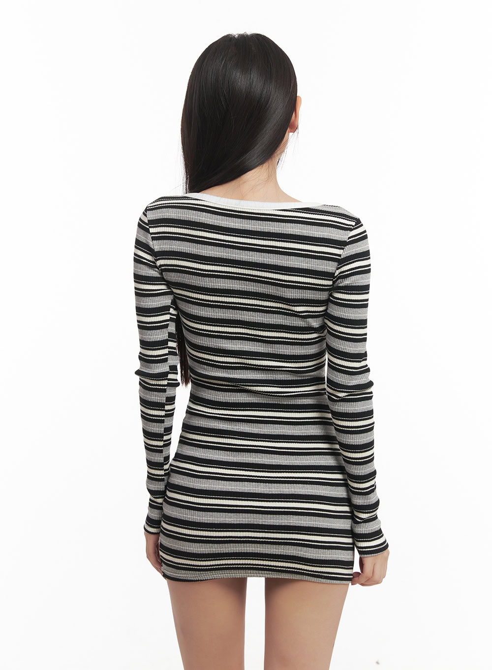 Striped Long Sleeve Slim-Fit Mini Dress CF520
