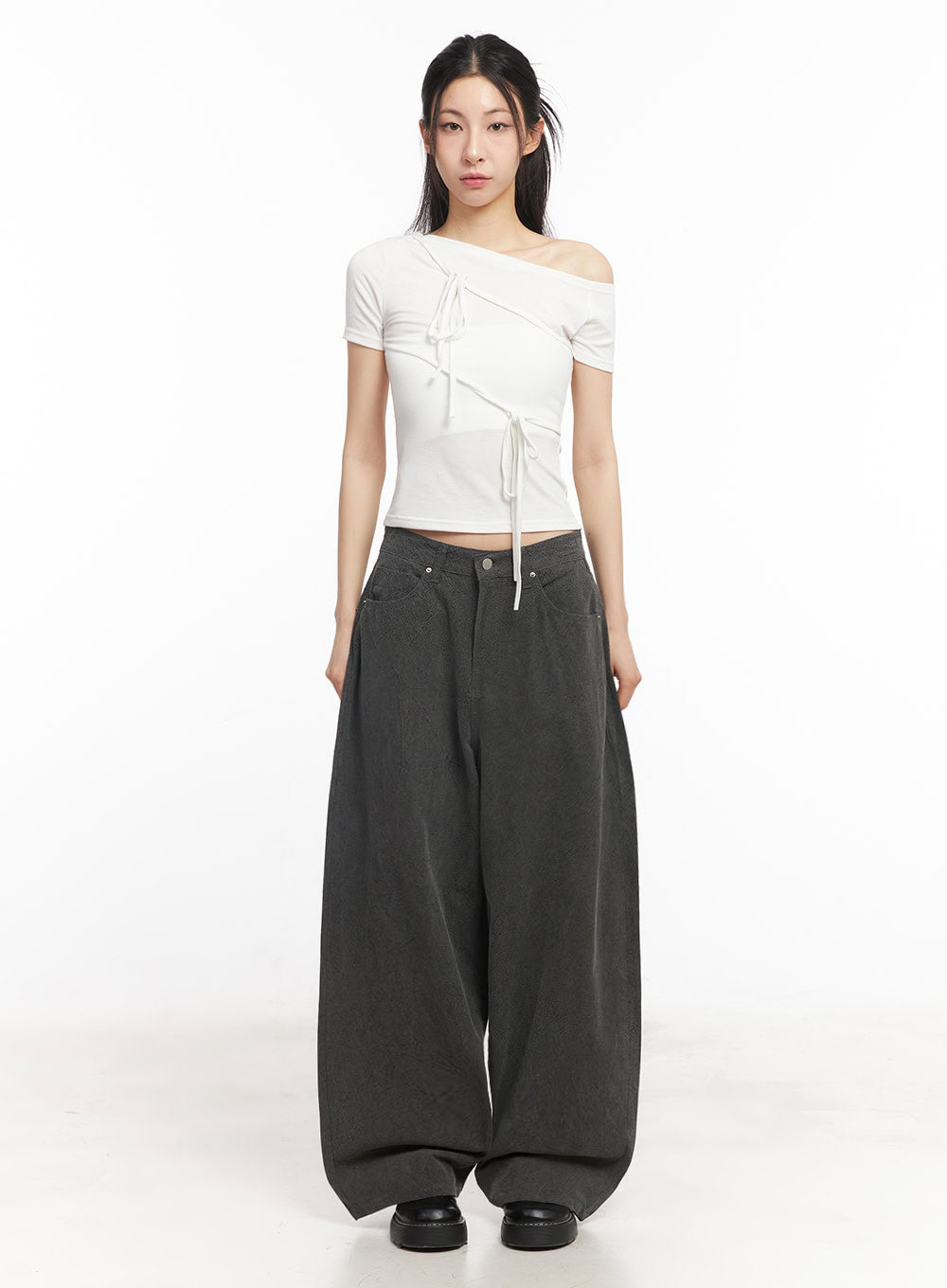 Ribbon Tie One-Shoulder Crop Top IY529