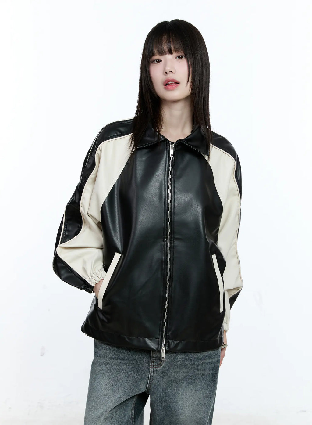 Two-Tone Faux Leather Jacket CG511