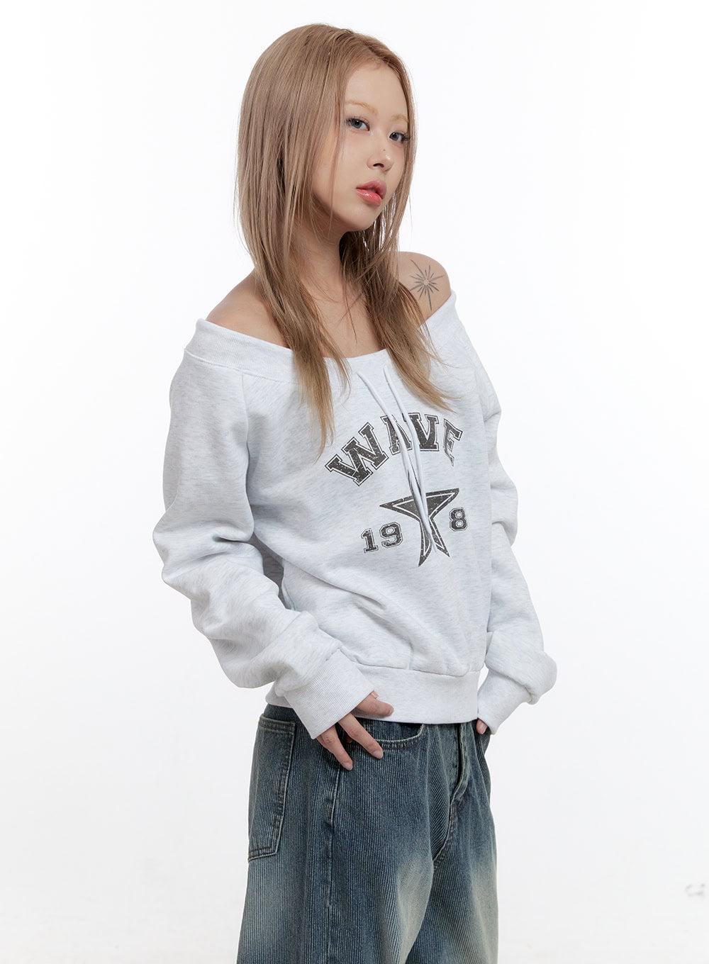 Off-Shoulder Loose Fit Hoodie CN422