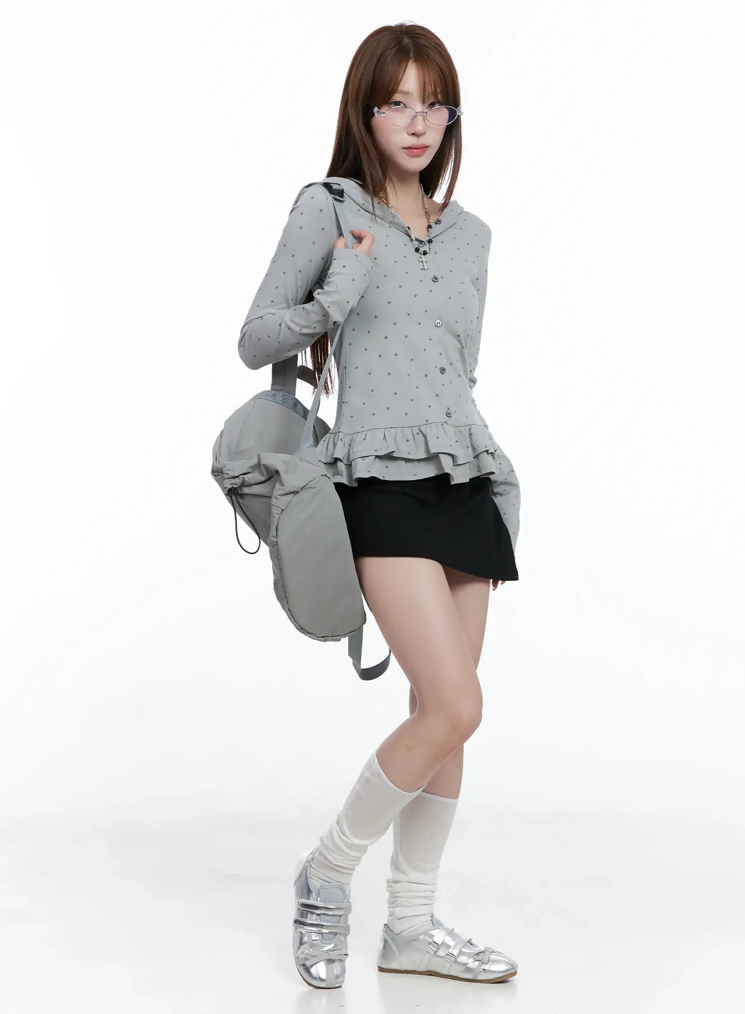 Ruffle Polka-Dot Hooded Cardigan CS501