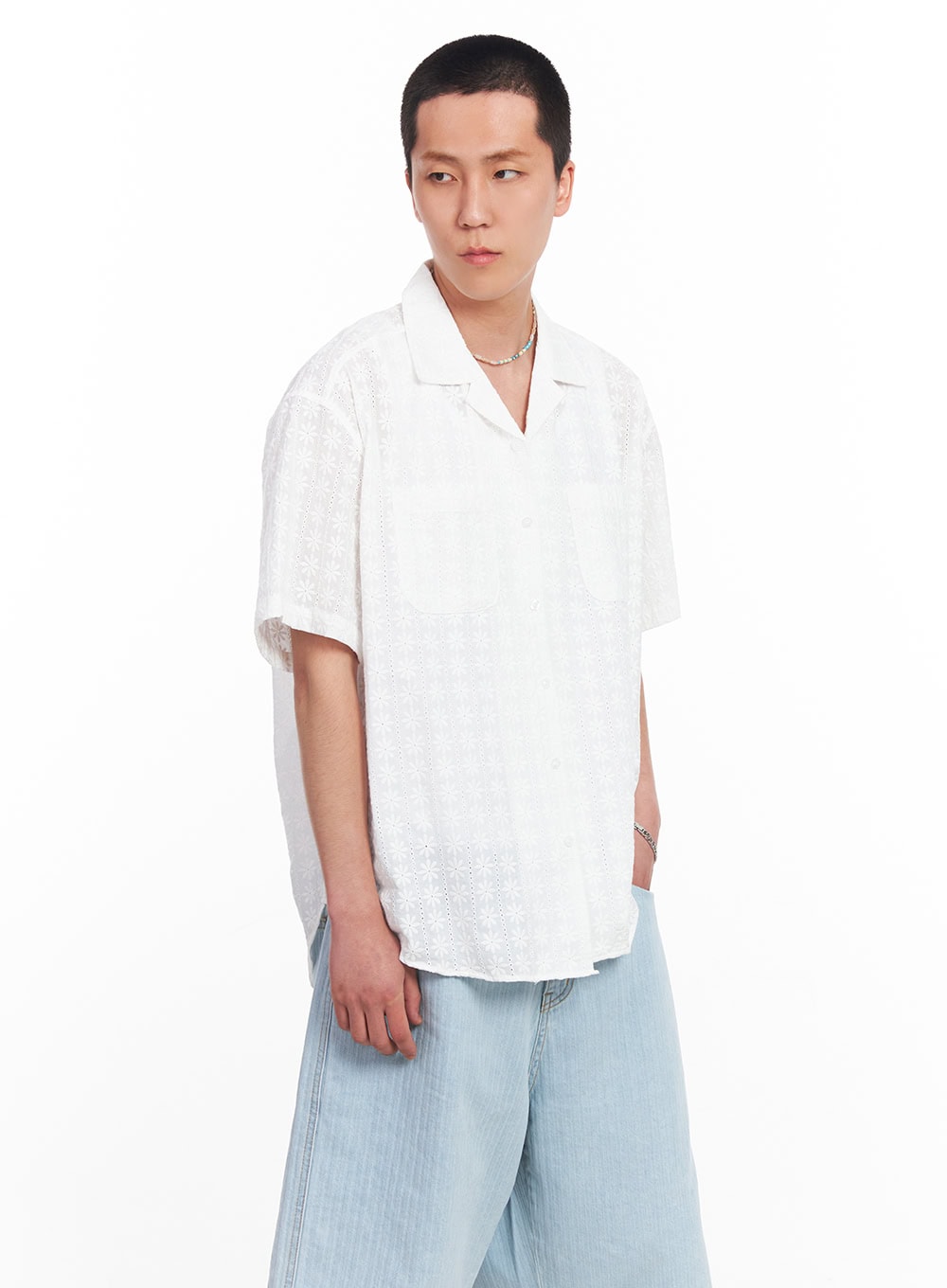 Men's Crochet Collared Shirt IU512