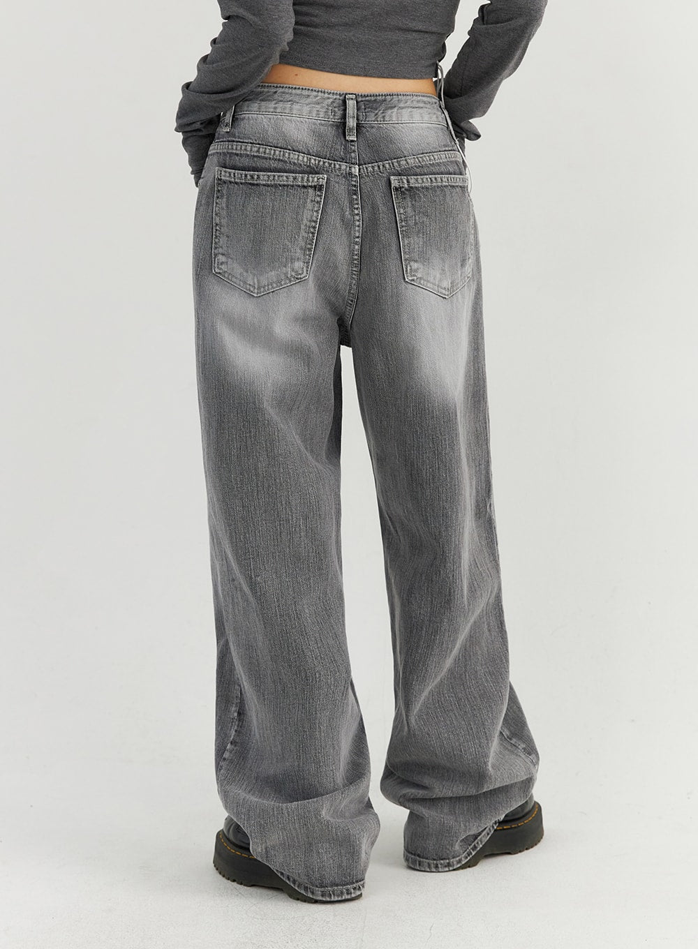Grey Washed Wide Leg Jeans CO323
