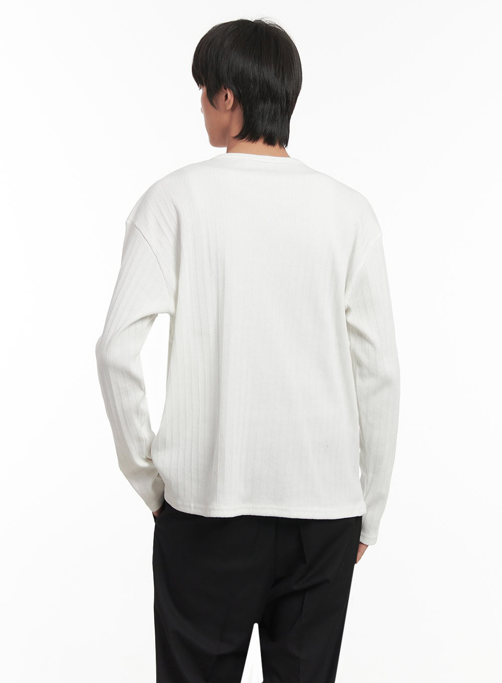 Men's Ribbed Buttoned Long-Sleeve Shirt IA511