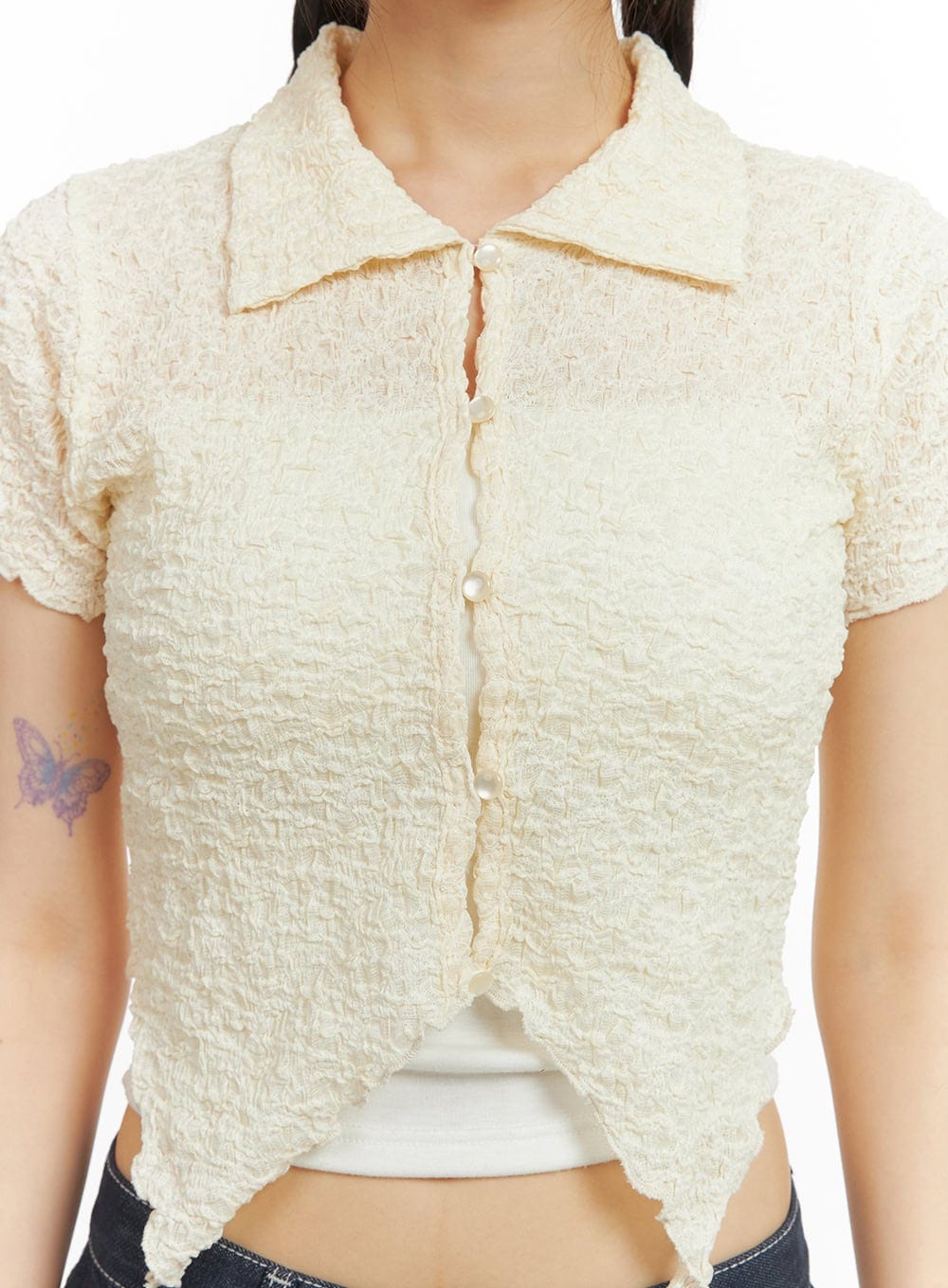 Woven Collar Cropped Shirt CY414