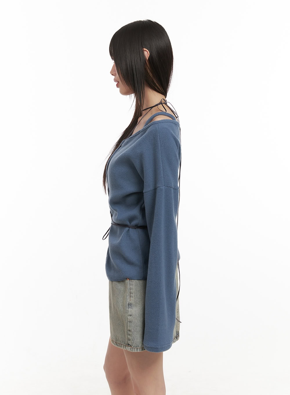 Off-Shoulder Loose-Fit Buttoned Cardigan CD426