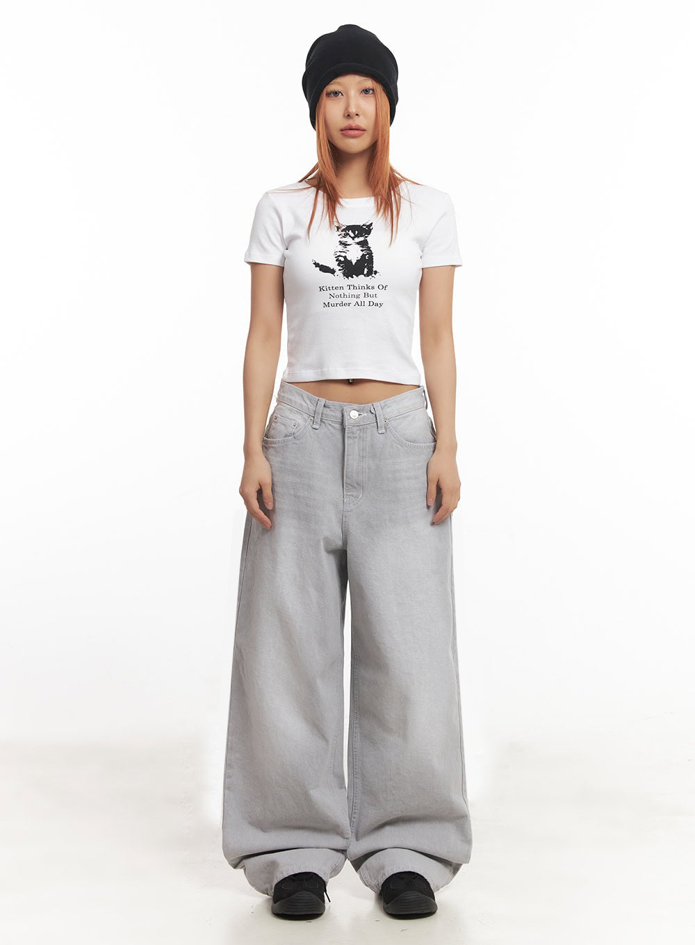 Cat Graphic Crop Top IA515