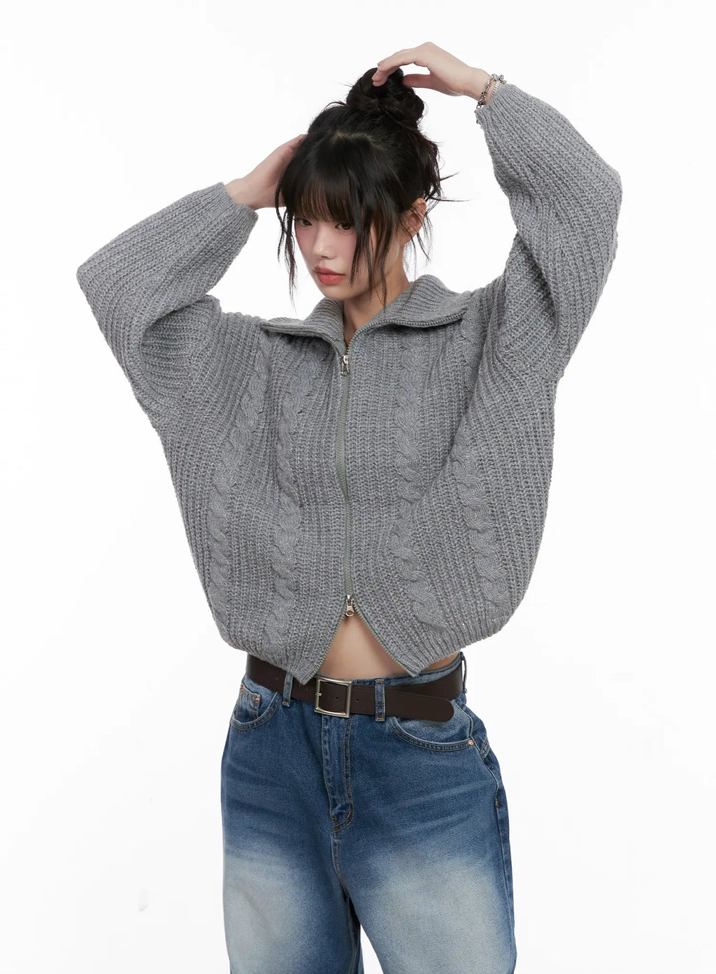 Cable Knit Zip-Up Sweater CG518