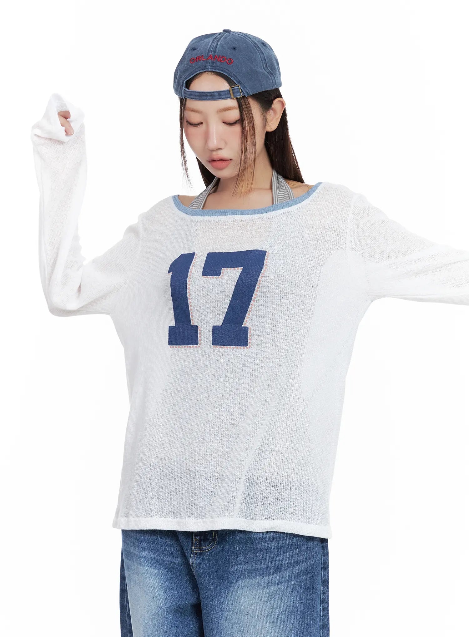 Graphic Linen Loose-Fit Long-Sleeve Tee CL509