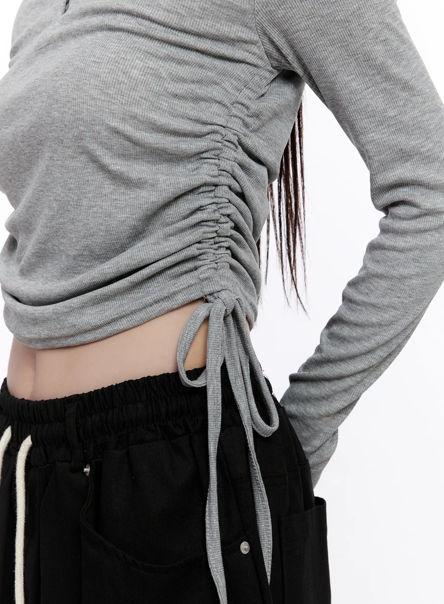 Shirred Long Sleeve Crop Top CO501