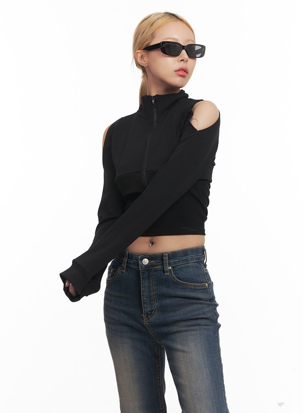 Zip-Up Cut-Out Bolero Top CM506
