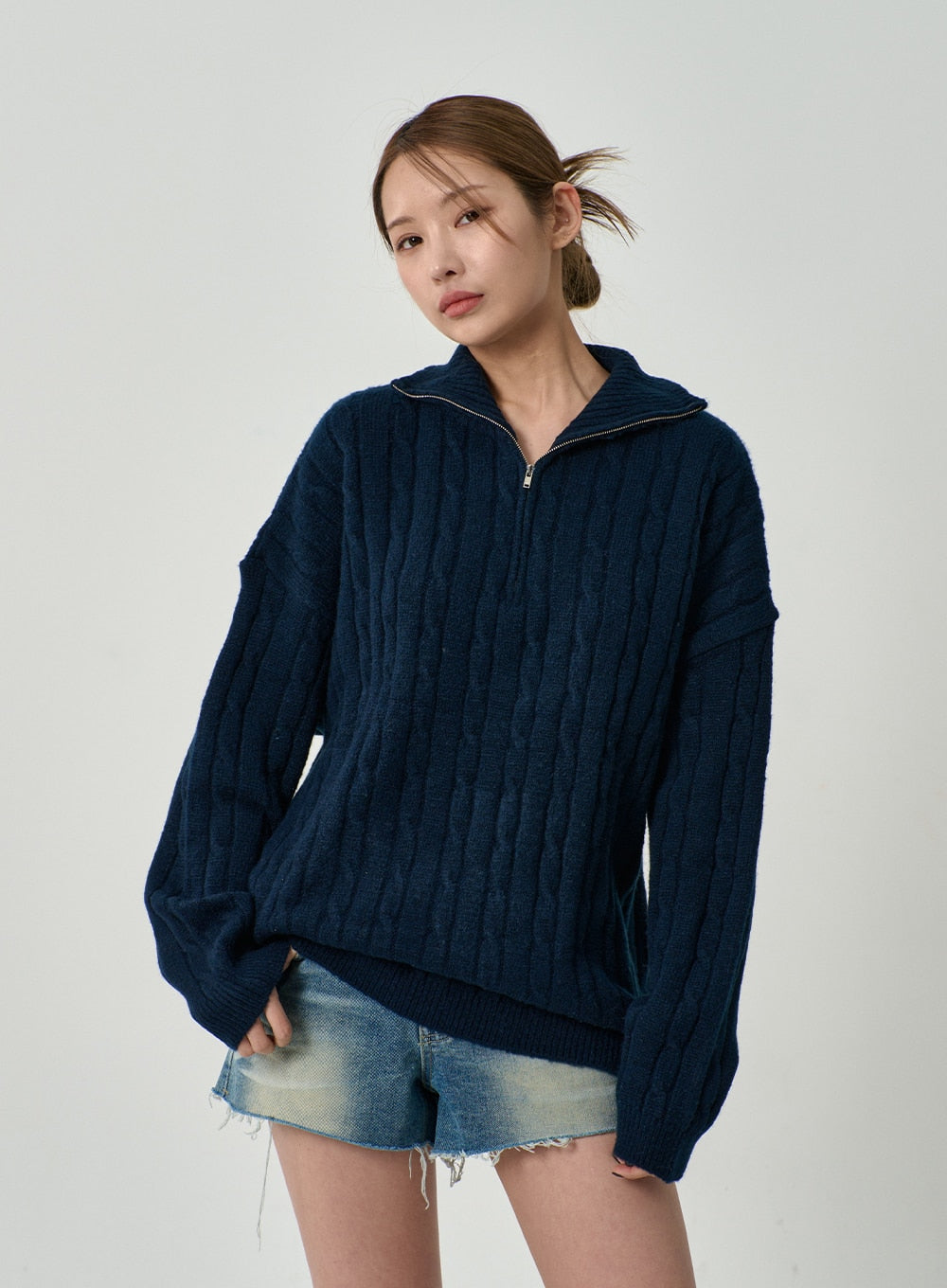 Twist Pattern Zip-Up Knit Unisex CD12