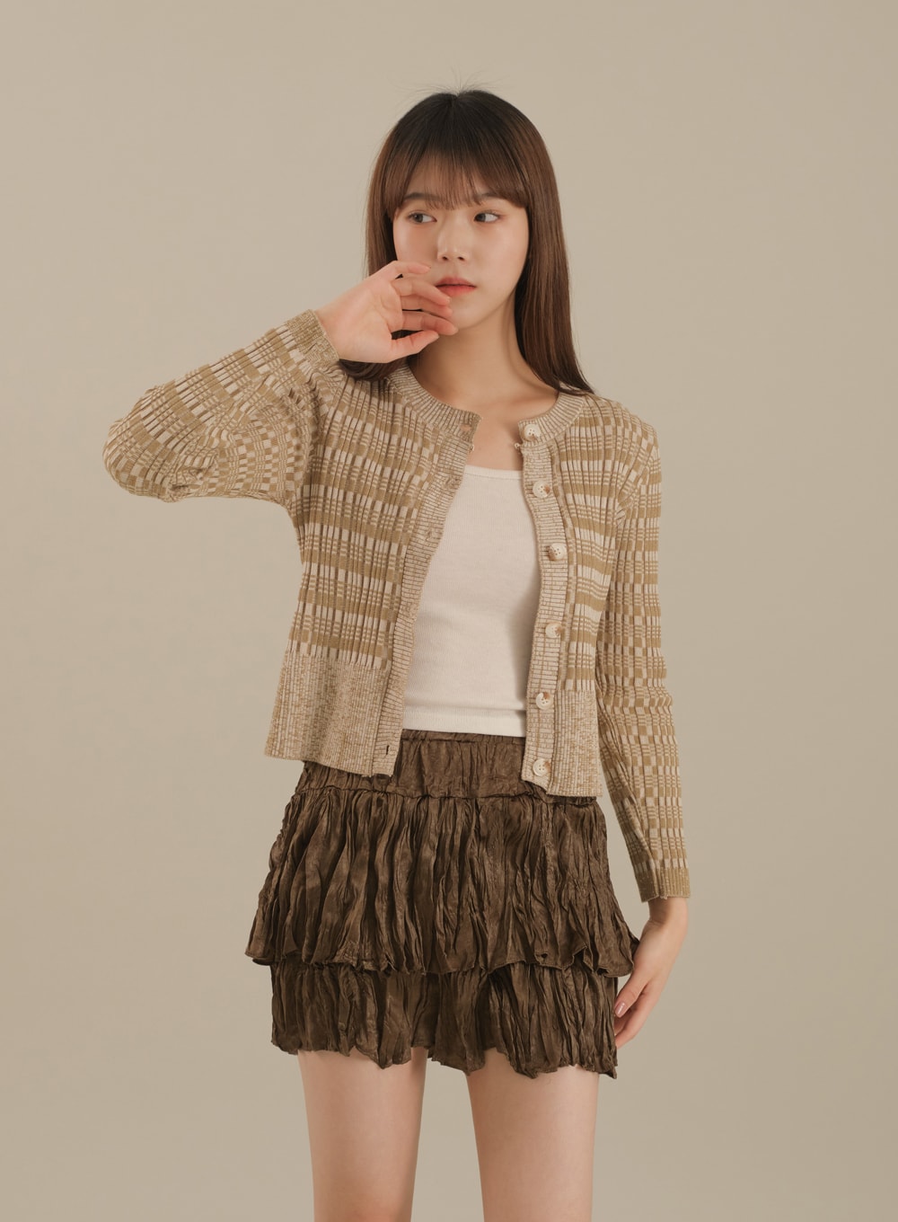 Mixed Check Cropped Cardigan J17
