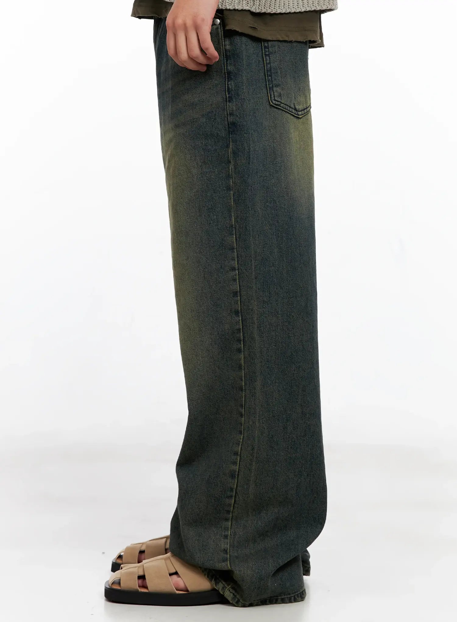 Men's Wide-Leg Washed Denim Jeans IG508