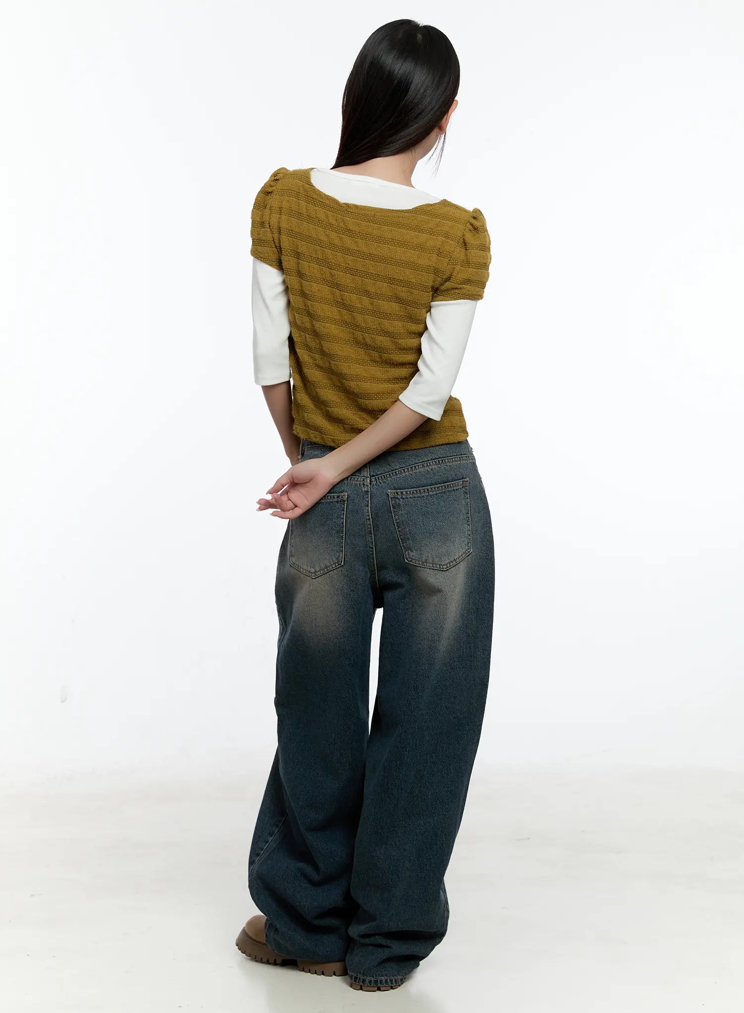 Soft Stripe Puff Sleeve Top CS517