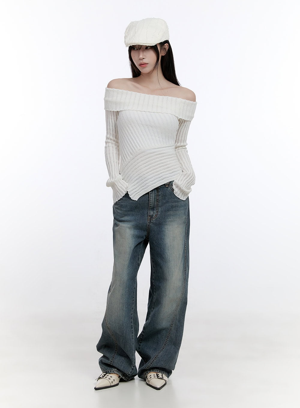 Lucia Stitched Denim Baggy Jeans CO418