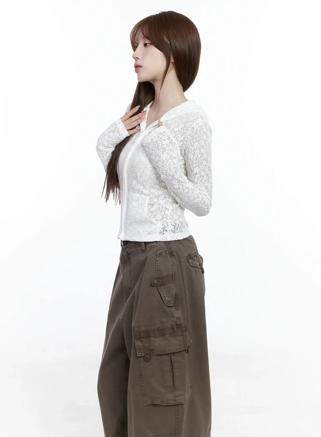 Lace Sheer Zip-Up Hoodie CS501