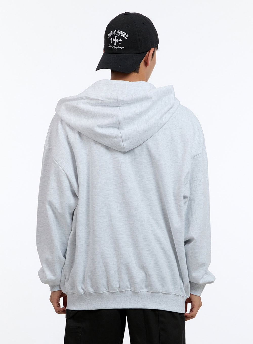 Men's Two-Way Zip-Up Lettered Hoodie (White) IS412