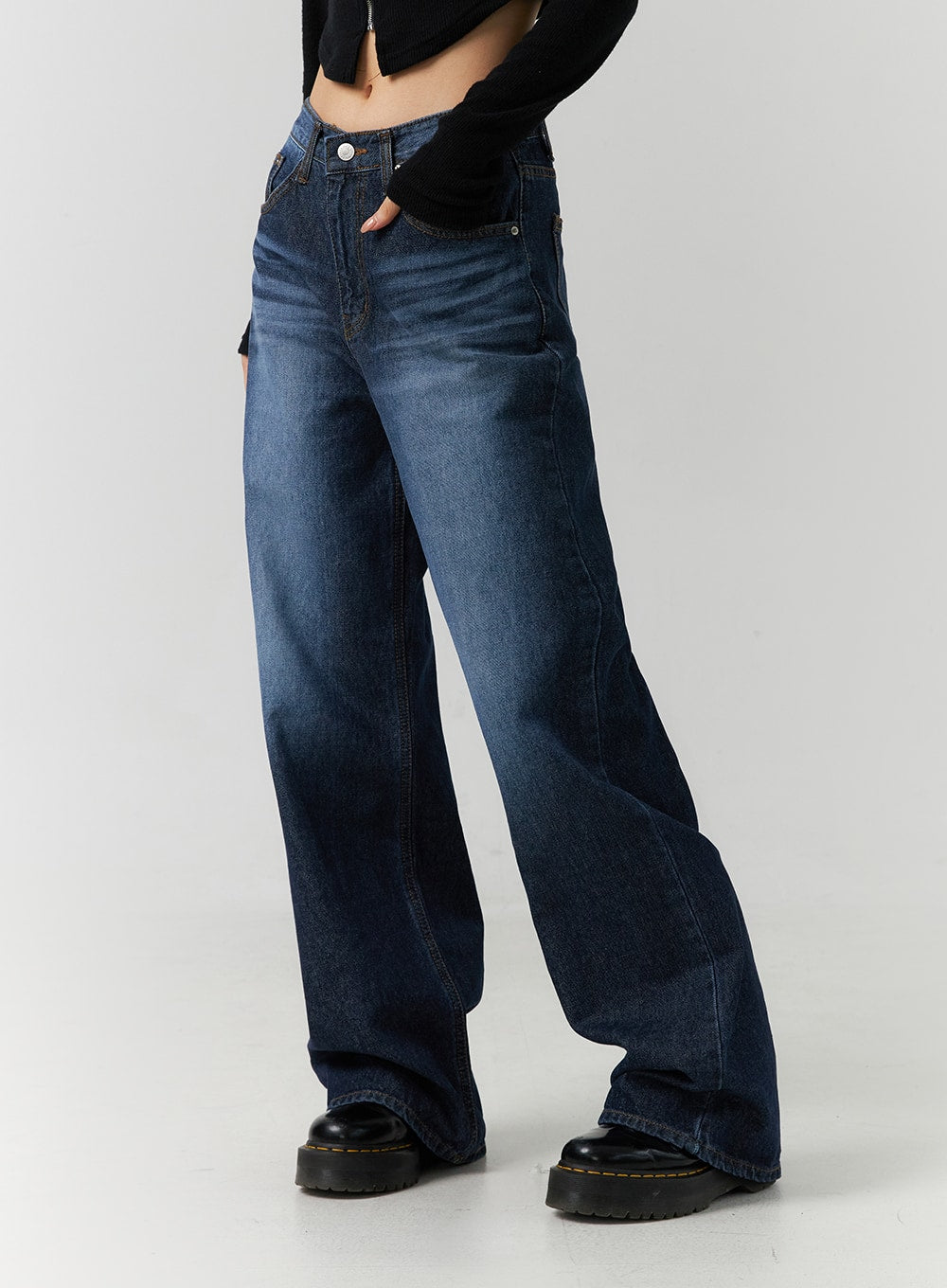 Streetwear Mid-Rise Wide Denim ID305