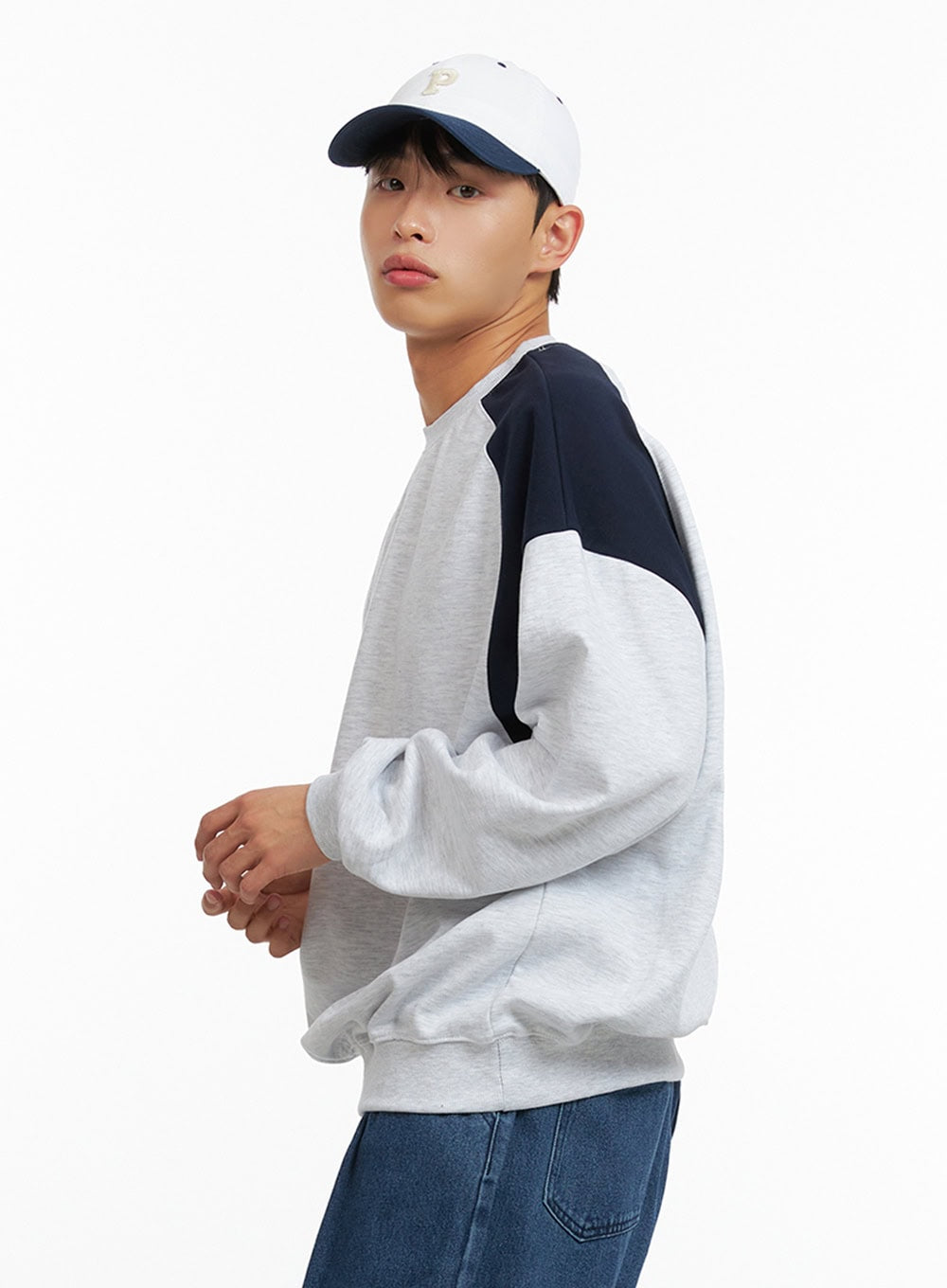 Men's Cozy Contrasting Crewneck Sweatshirt (White) IU414