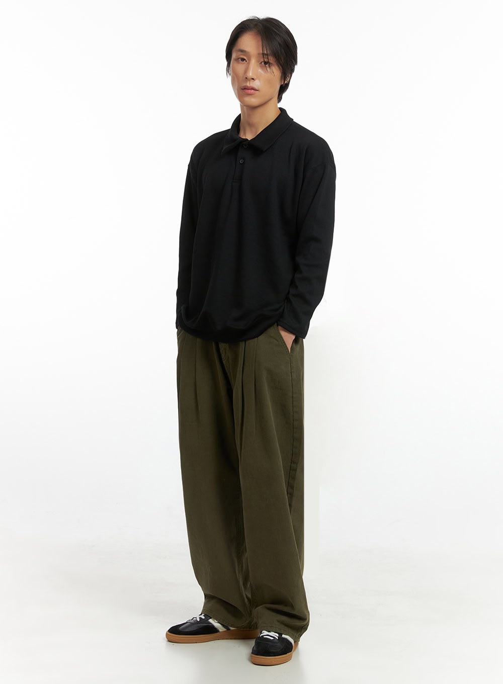 Men's Buttoned Collared Shirt (Black) IO417