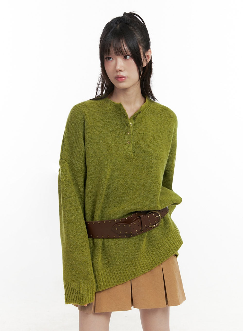 Oversized Henley Neck Sweater IN427