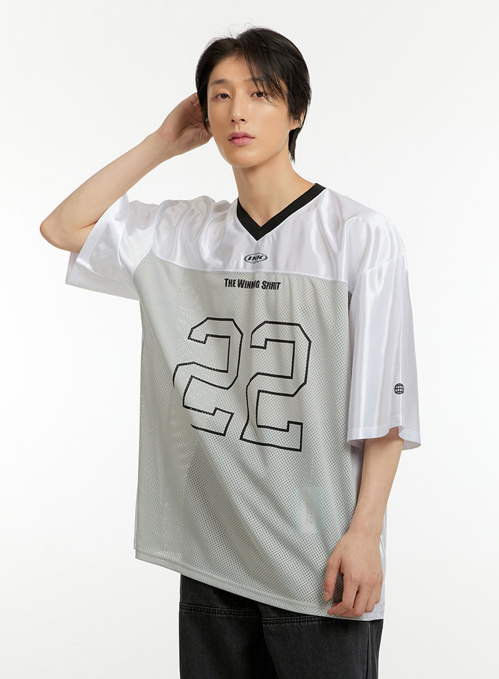 Men's Mesh Lettering V-Neck T-Shirt IL418