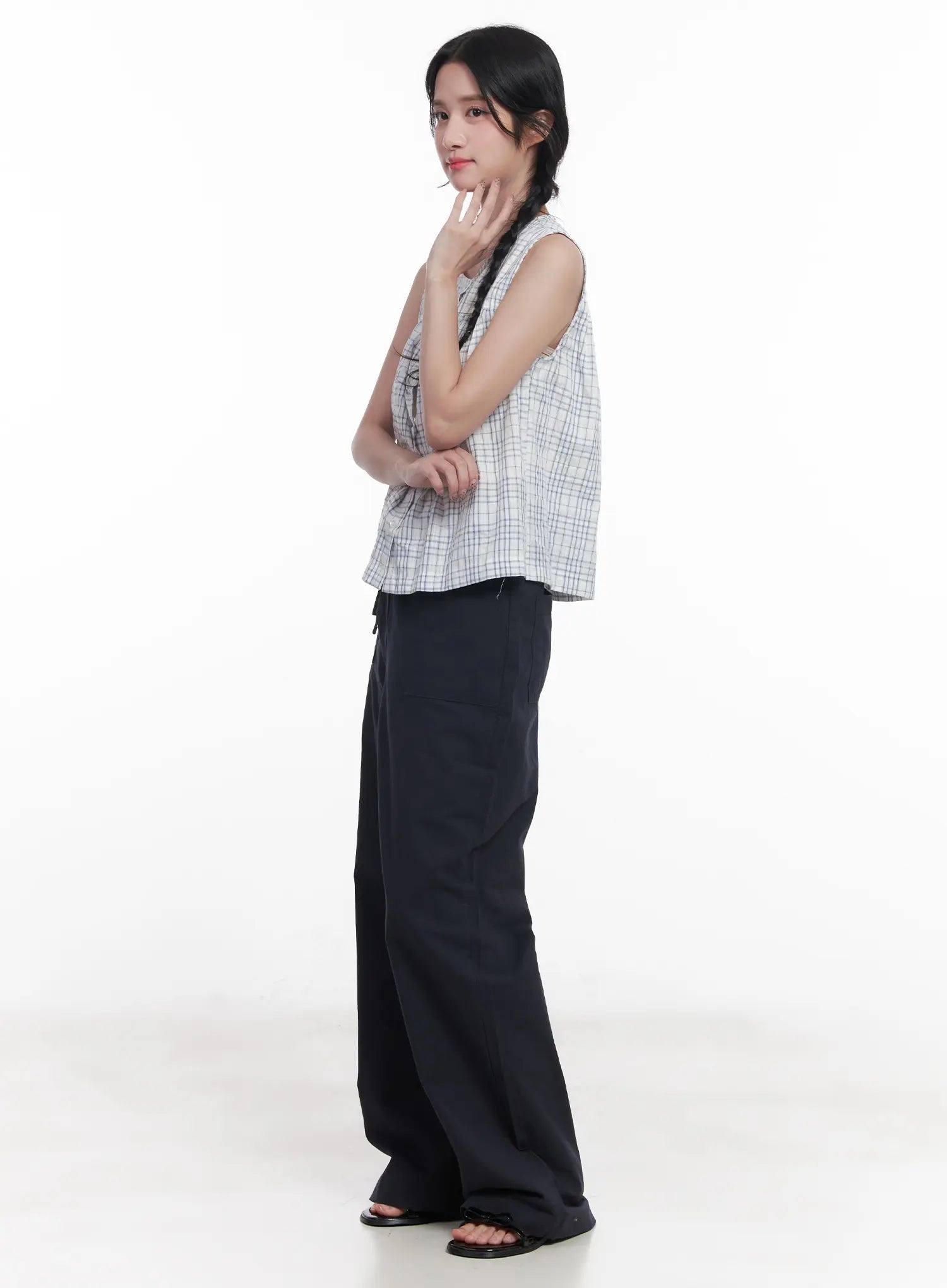 Plaid Sleeveless Blouse CU523