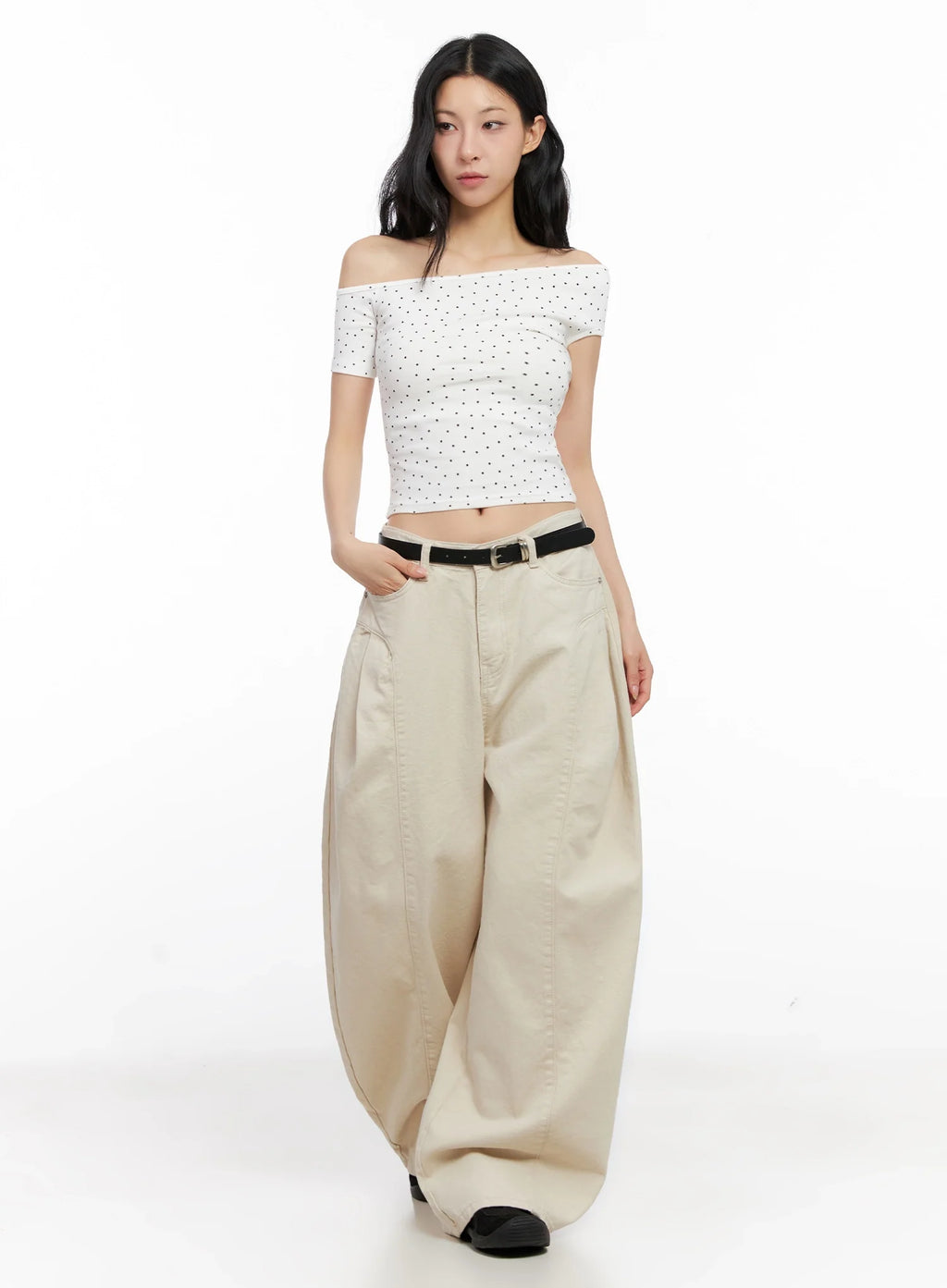 Star Print Off-Shoulder Crop Top IG508