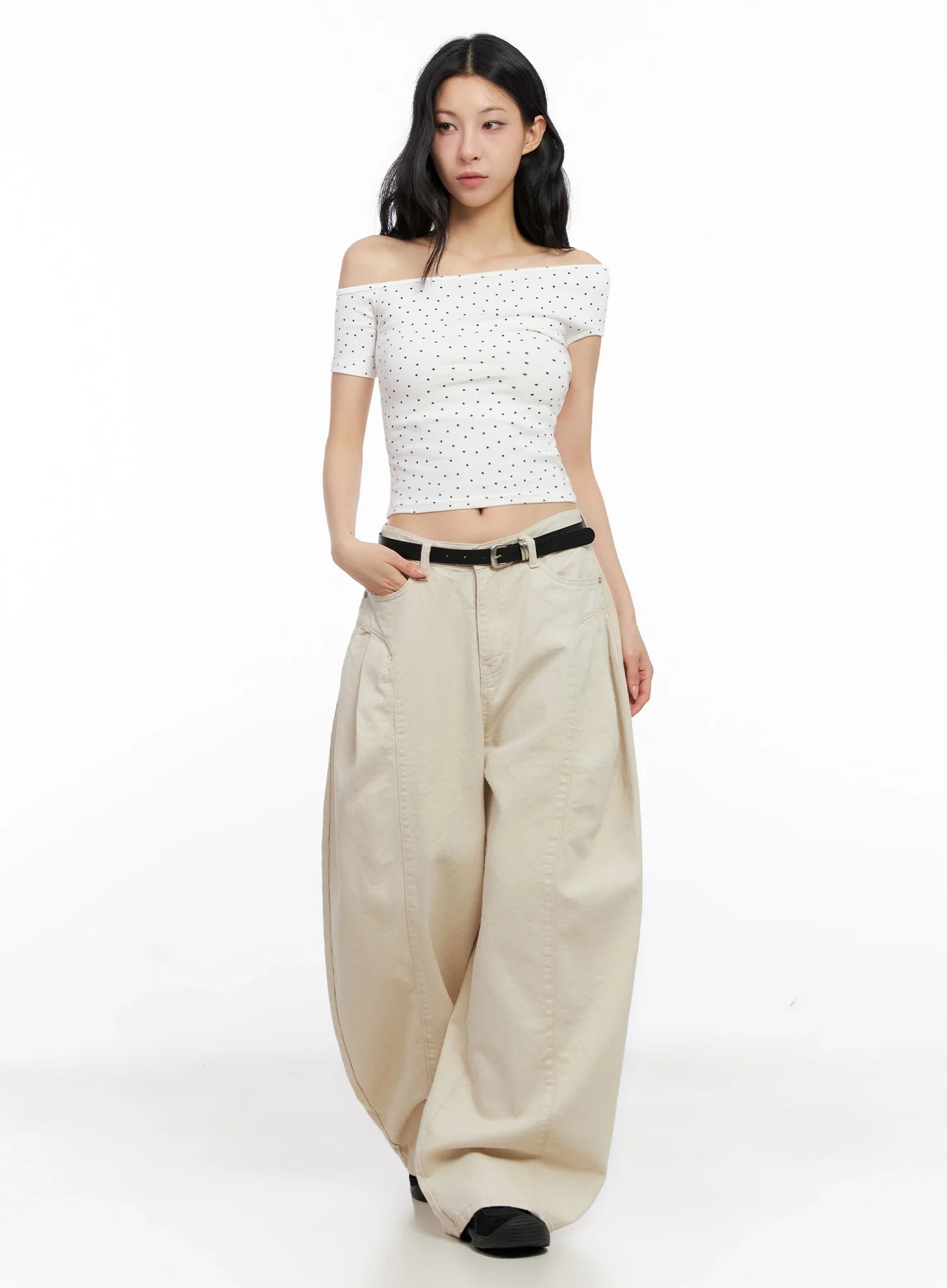 Star Print Off-Shoulder Crop Top IG508