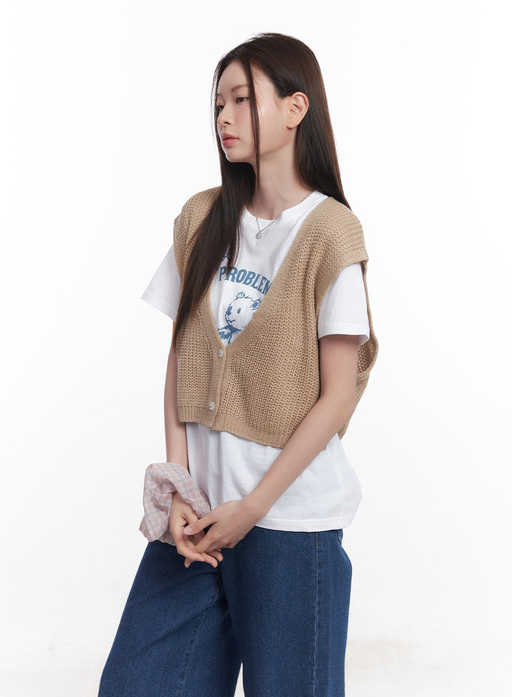 Buttoned Knit Crop Vest Top CY515