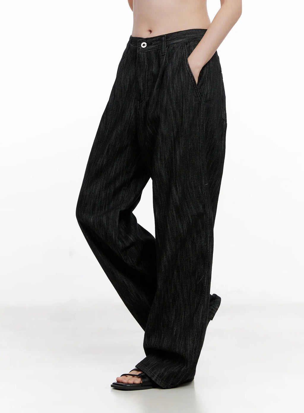 Yuha Wide-Leg Pintuck Denim Jeans CL523