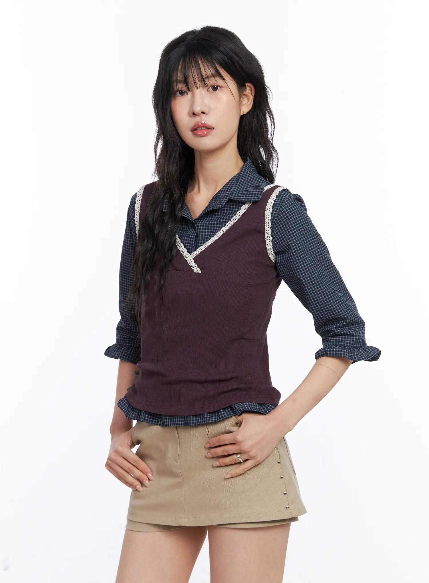 Lace V-Neck Ribbed Tank Top CO507