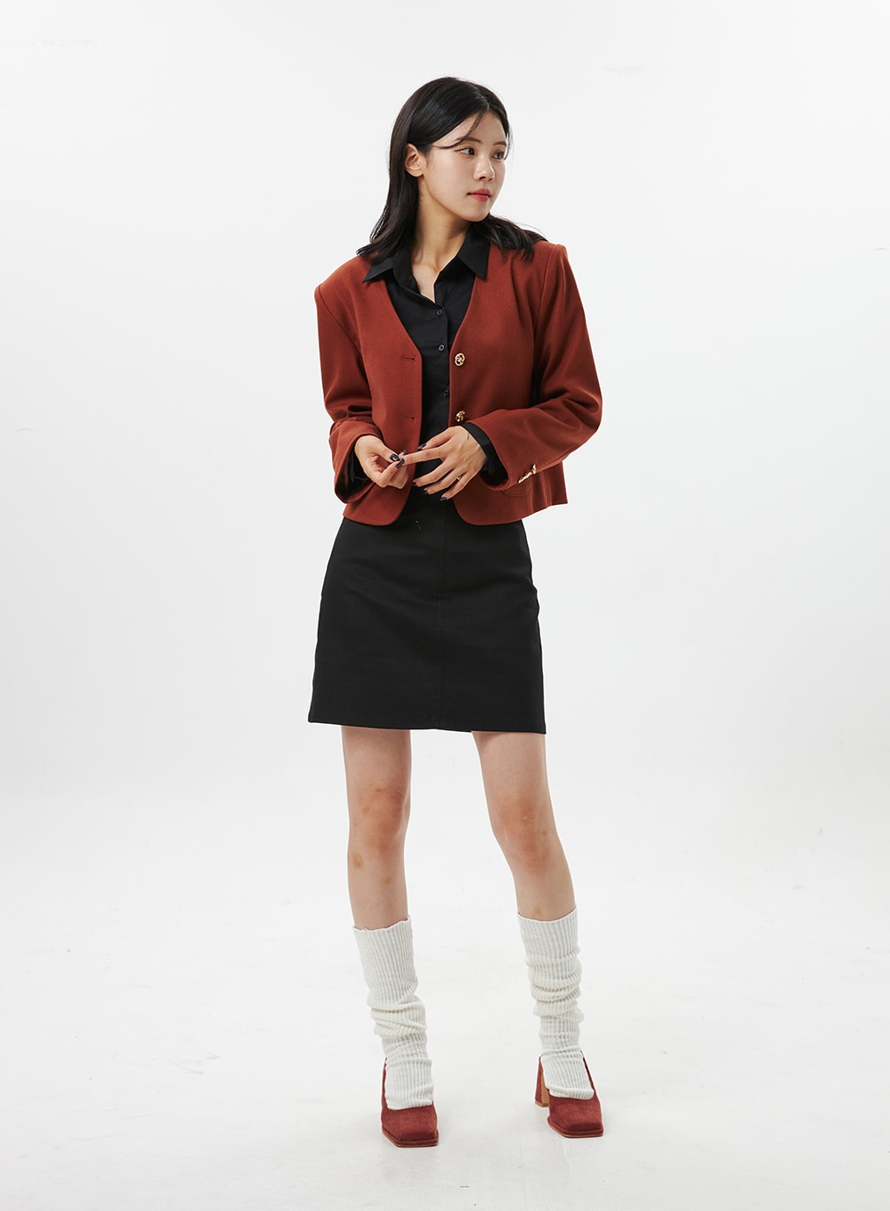 Collarless Crop Blazer Jacket OO312