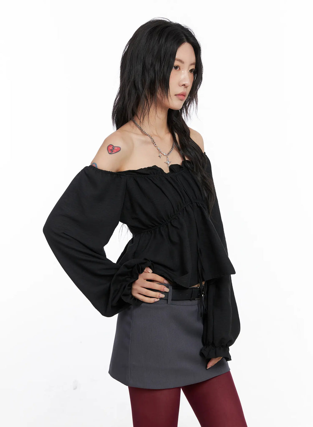 Off-Shoulder Shirred Ribbon Blouse CO508