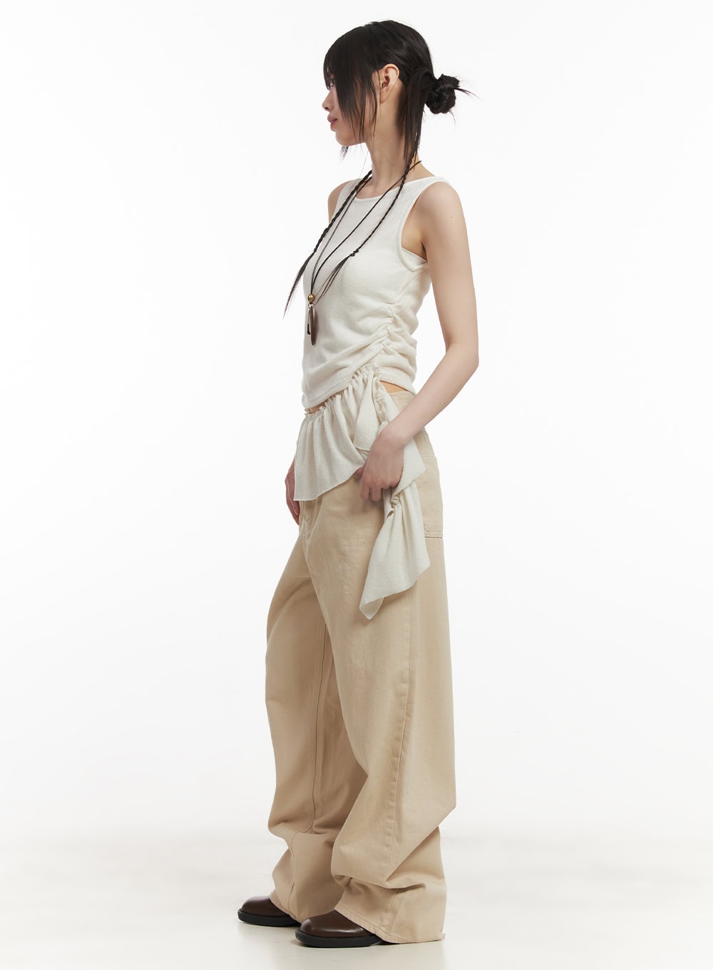 Ruffle Shirred Asymmetric Tank Top CF519