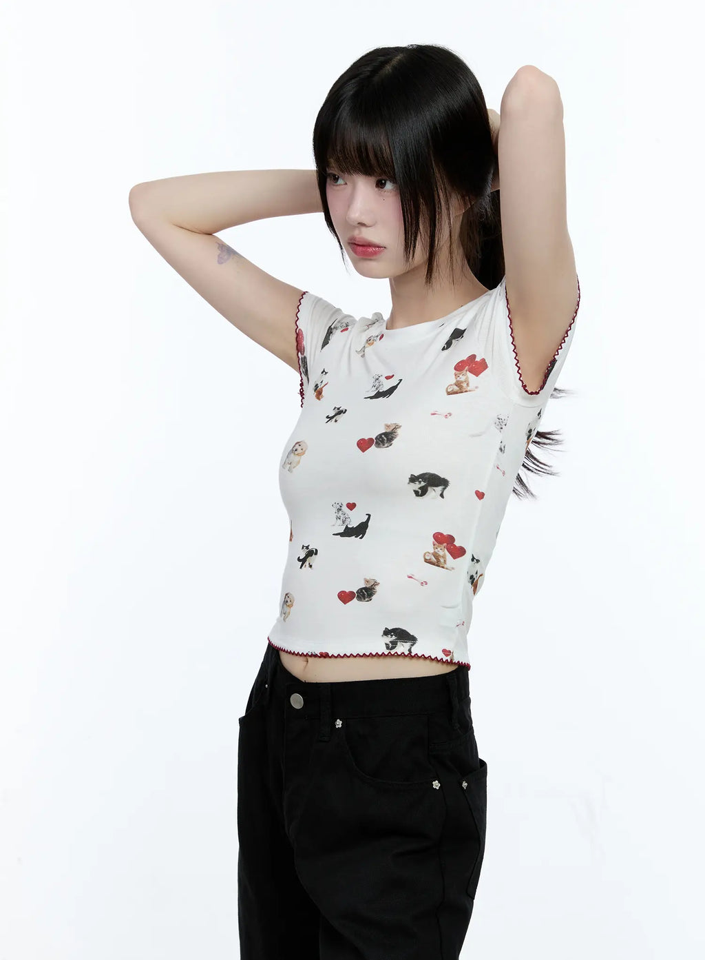 Puppy Lace-Trim Cropped Tee CG511